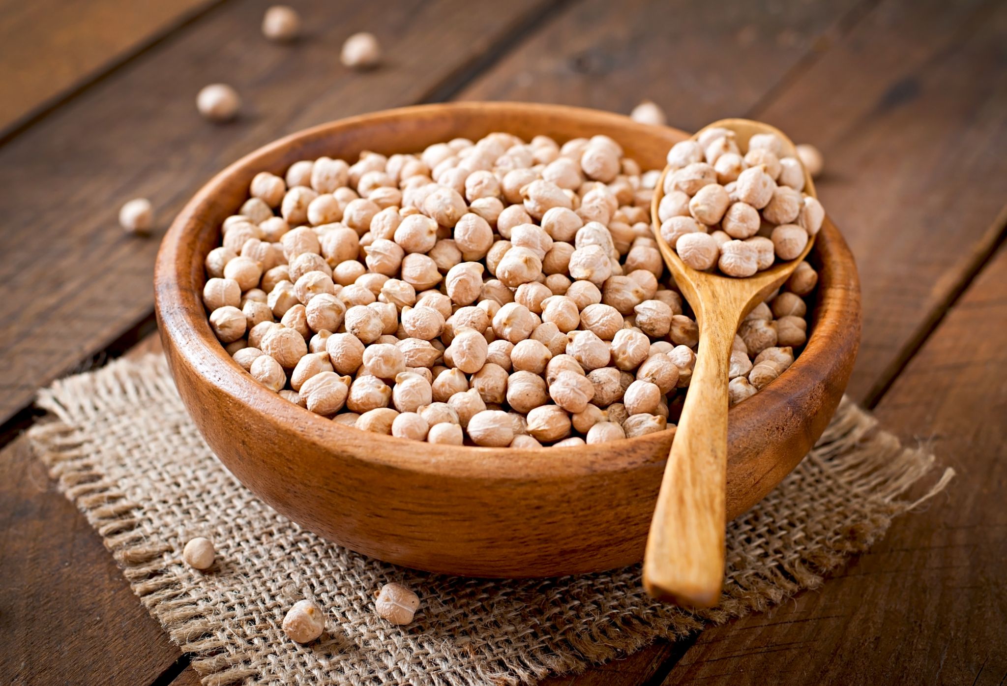 Chickpeas in wooden bowl